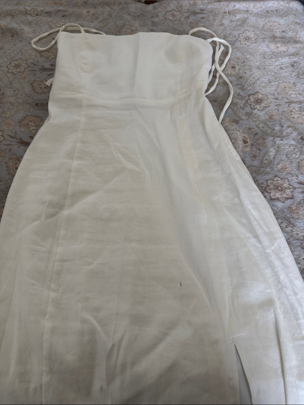 Zara Cream Strapless Linen-Blend Midi Dress